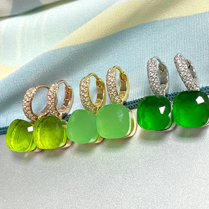 Classic Candy Color Earrings Inlay Transparent Zircon 27Colors Crystal Earrings Platinum Plated Fashion Jewelry For Women PlatiNum