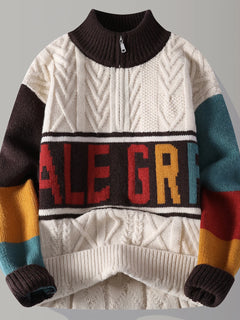 Autumn/winter Fashion Trend Retro Sports Thickened Warm Knitted Sweater Men's Loose Comfortable Large Size High Quality Sweater