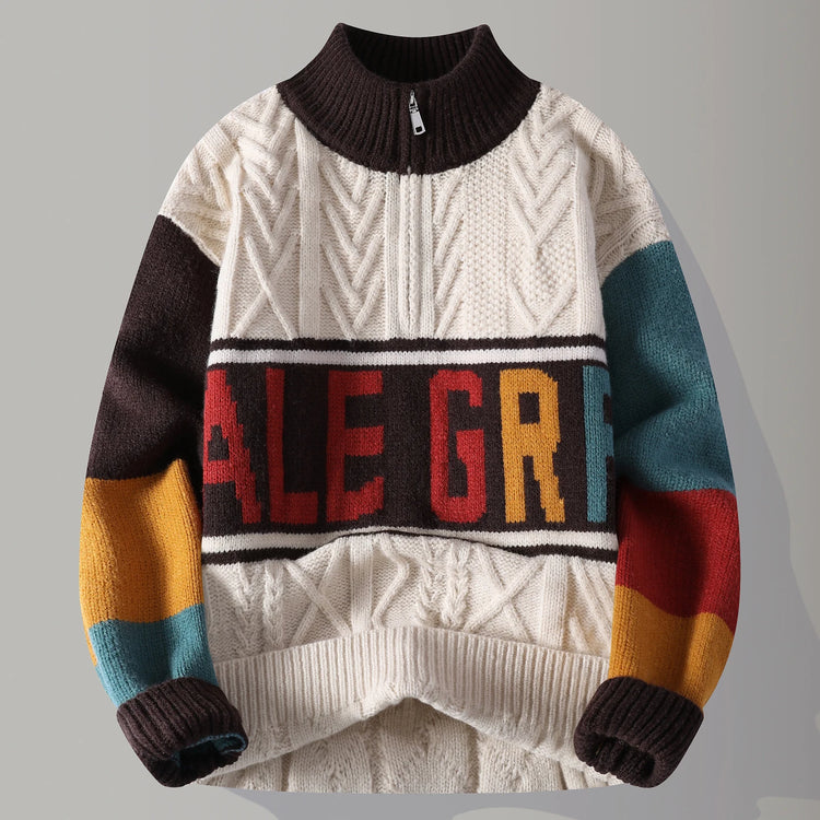 Autumn/winter Fashion Trend Retro Sports Thickened Warm Knitted Sweater Men's Loose Comfortable Large Size High Quality Sweater