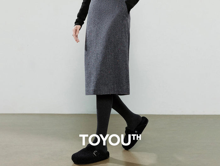TOYOUTH Women Midi Skirts 2025 Winter NewAsymmetric Dark Gray Speckled Wool Blend Office Pencil Midi Skirt PlatiNum