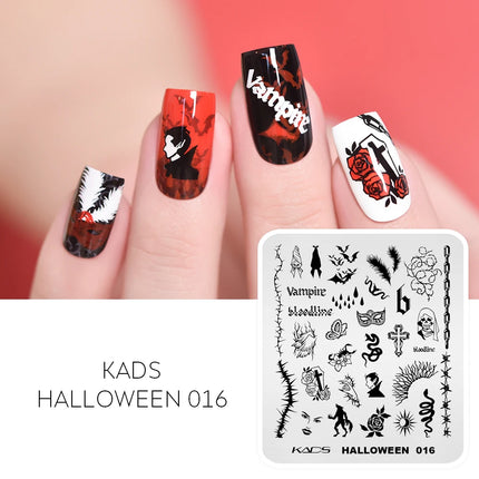 KADS Halloween Nail Stamping Plates skull Pumpkin Bat Template Stencils Nail Art Stamp Image Plate Manicure Nail Print Tool