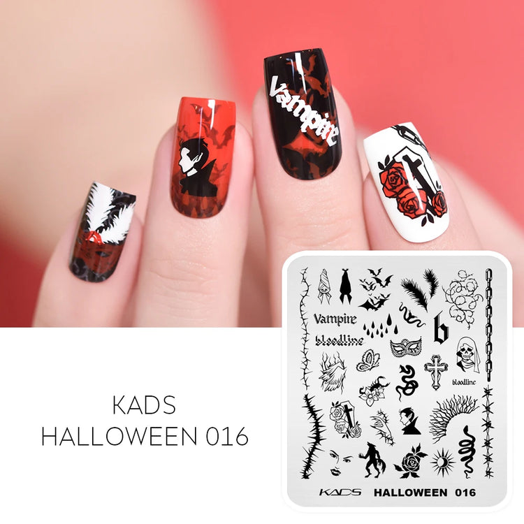 KADS Halloween Nail Stamping Plates skull Pumpkin Bat Template Stencils Nail Art Stamp Image Plate Manicure Nail Print Tool