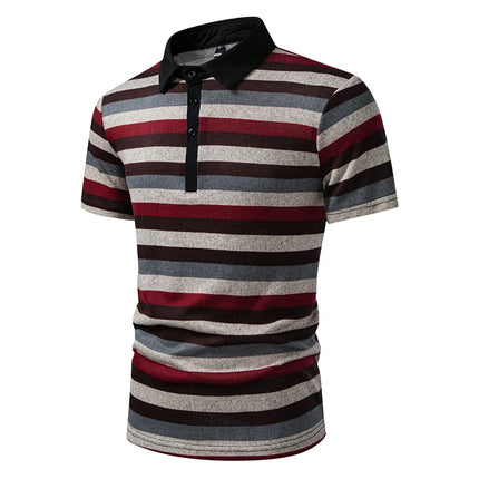 Men's Summer Short Sleeve Polo Shirts, Striped Lapel Collar T-shirts, T19