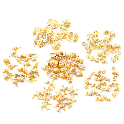 12 Grids Gold Nail Art Alloy Studs Seaside 3D Decorations Sea Shell Star Nail Charm Metal Frame Rivets Nail Sequin Accessories