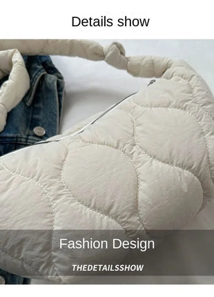 Puffer Shoulder Bag for Women Soft Down Cotton Padded Tote Handbag Purse Quilted Cross Body Bag Solid Color Bubbles Cloud Bag PlatiNum