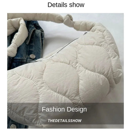 Puffer Shoulder Bag for Women Soft Down Cotton Padded Tote Handbag Purse Quilted Cross Body Bag Solid Color Bubbles Cloud Bag PlatiNum