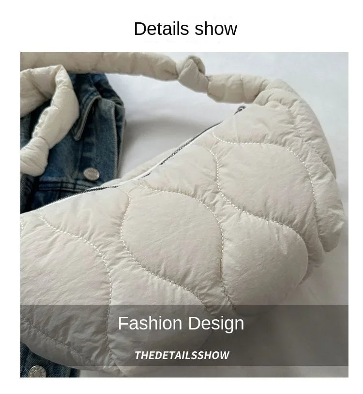 Puffer Shoulder Bag for Women Soft Down Cotton Padded Tote Handbag Purse Quilted Cross Body Bag Solid Color Bubbles Cloud Bag PlatiNum