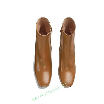 Stivali con tacco a forma di nodo in metallo da donna di nuovo arrivo Stivali con tacco alto alla caviglia Stivali eleganti con tacco a punta quadrata con cerniera laterale da ufficio