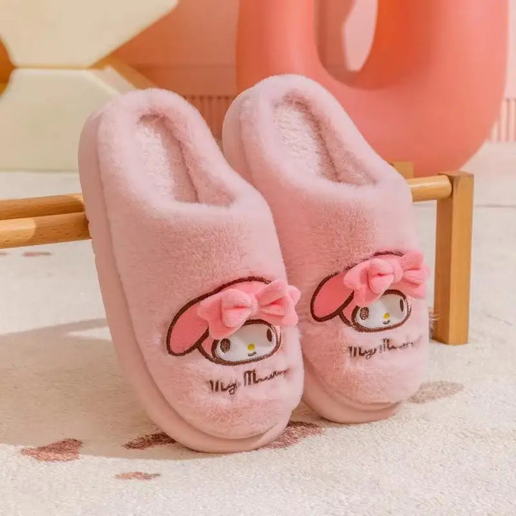New Kuromi Family Slippers for Autumn and Winter Sanrio Hello Kittye My Melody Cinnamoroll Home Cotton Slippers Festival Gift