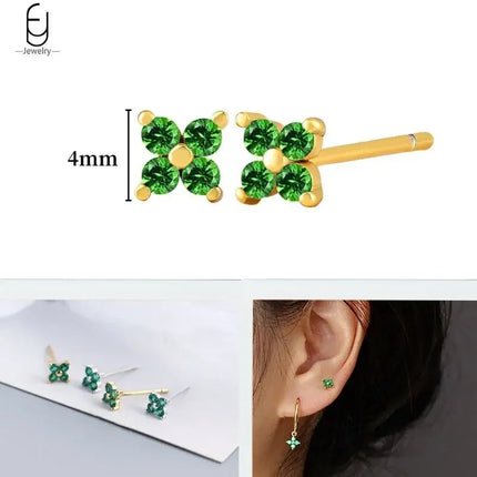 925 Sterling Silver Needle Green Zircon Gold Earrings Heart Hoop Earrings for Women Delicate Stud Earrings Luxury Jewelry Gifts PlatiNum