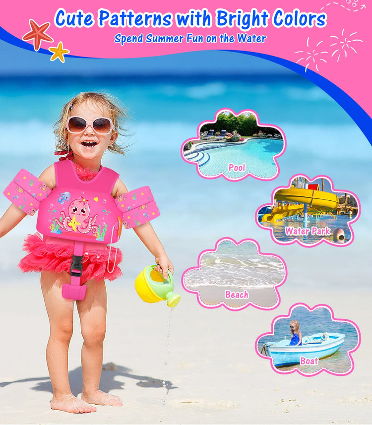 Gilet da bagno per bambini per bambini Floaties per braccioli da nuoto 15-70 libbre Ali d'acqua per nuoto in cartone animato con cinturino sul cavallo Gilet galleggianti per piscina per bambini