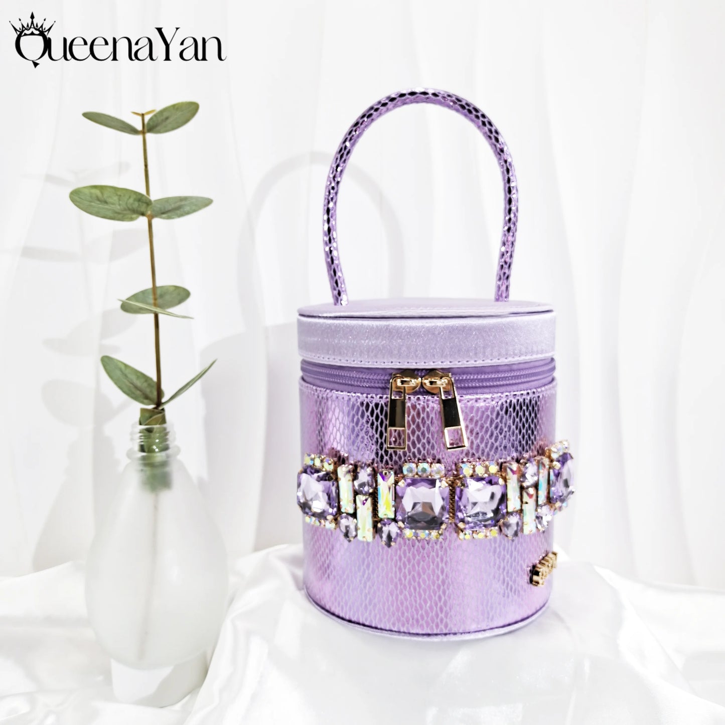Queena Yan Nigerian-Inspired Rhinestone High Heels With Colourful Bucket Bag Fashionable Womens Footwear And Accessories Set