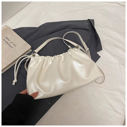 Women's Large Capacity Casual Single Shoulder Bag Soft Leather Cloud Pleated Drawstring Tote Bag Fashion Versatile Underarm Bag
