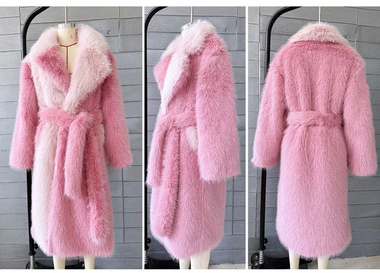 ZADORIN New Spliced Oversize Belted Long Faux Fur Coat Woman Winter Clothes Furry Jacket Fur Faux Coat New in Coats & Jackets