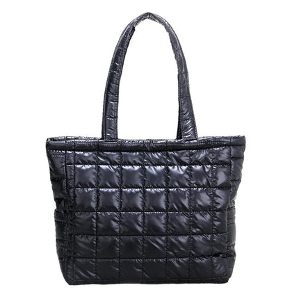 Large Capacity Women's Tote Bag Street Style Commuter Bag down Handbag Fashion Pure Color Handbag PU Material Daily Match PlatiNum