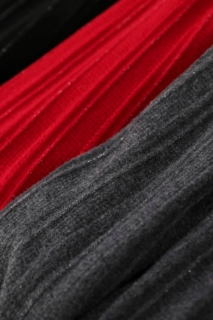 Women's Wool Skirts A-Line Pleated Cashmere Skirt Autumn Winter Elastic Waist 100% Merino Wool Knitted Bright Silk Style Dress PlatiNum