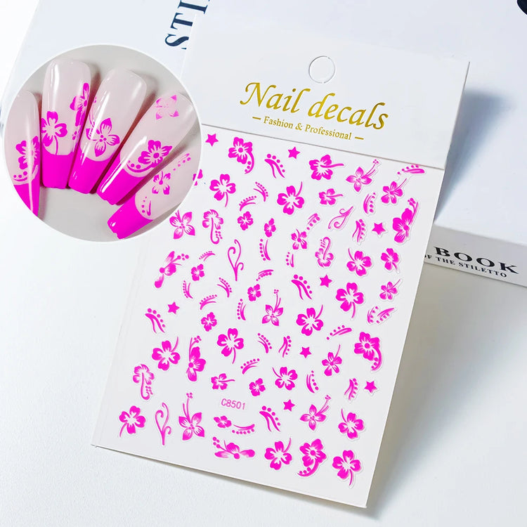 1Pc 3D Lavendar Flowers Stickers for Nails Spring Sakura Floral Leaves Self-Adhesive Sliders Decals Art Manicure for Decoration