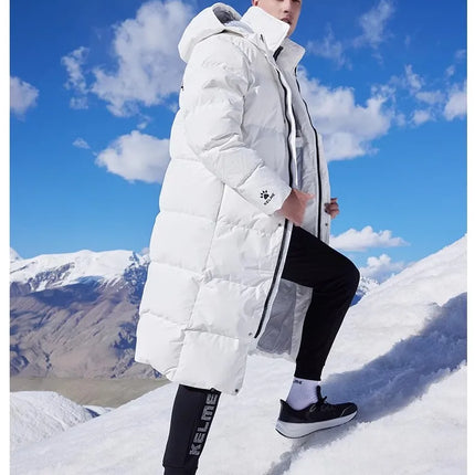 Kelme Long Down Men Winter Jacket Hooded Warm Windproof Couple Camping Equipment Paragraph Down Coat Jacket Women Утепленный