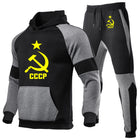 CCCP Russian 2025 Print New Men USSR Soviet Union Fashion Hoodie Sportswear Jogging Tracksuit Running Sport Suits+Pant 2Pcs Set PlatiNum