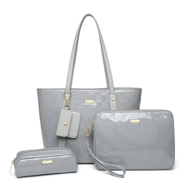 Miss Lulu WOMEN'S Handbag Set, Medium Shopper bag, 3-Piece Set Shoulder Bags FOR WOMEN'S, Elegant Handbag PlatiNum