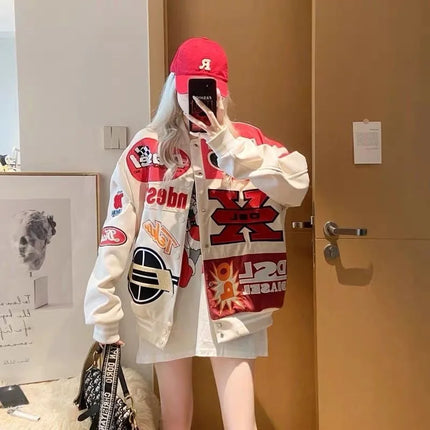 2024 American New Fashion Trend Baseball Uniform Y2K Gothic Harajuku Vintage Baggy Heavy Industry Embroidery Lovers Hip Hop Coat