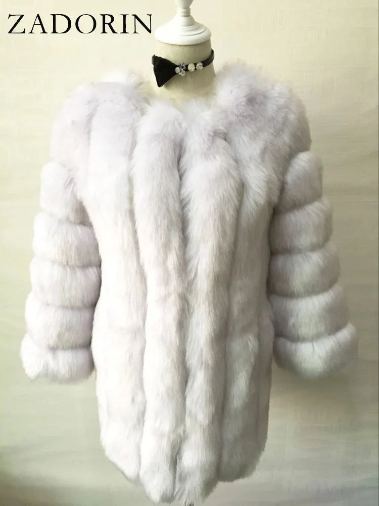 ZADORIN S-4XL Winter Luxury Faux Fox Fur Coat Slim Long Pink Red Blue Faux Fur Jacket Women Fake Fur Coats Manteau Fourrure