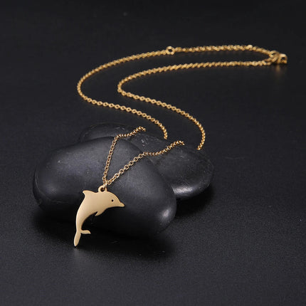 Amaxer Stainless Steel Necklace For Women Man Jumping Dolphin Choker Pendant Necklace Engagement Jewelry PlatiNum