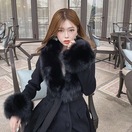 Women Fashion Long Luxury Overcoat Female Winter Coats Fur Collar Warm Elegant Thicken Solid Colo Woolen Jackets Abrigos Mujer