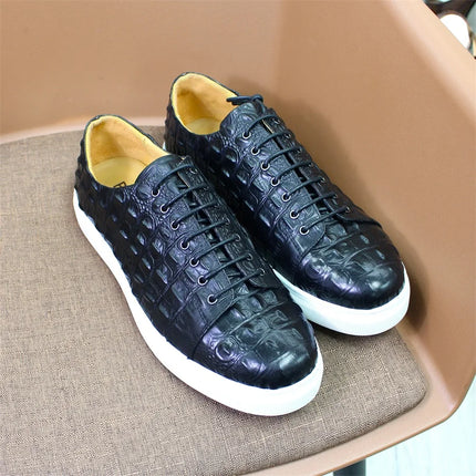 Men's Crocodile Leather Shoes Luxury Handmade Brown Casual Shoes Lace-up Flat Sneakers Banquet Daily Party Dating Men's Shoes