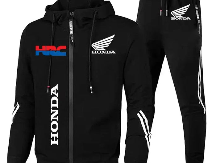 H New Honda Tracksuit Men's Clothing Honda HRC Logo Print Sweat Suits Zip Hoodies+Pants 2 Piece Sets Men Honda HRC Sportswear PlatiNum