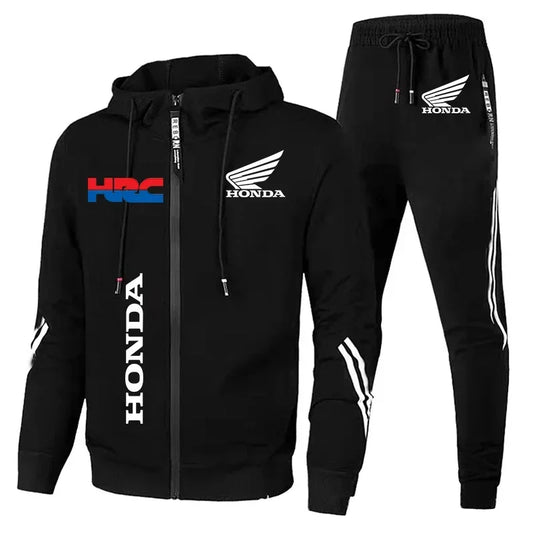 H New Honda Tuta Abbigliamento da uomo Honda HRC Logo Stampa Tute con zip Felpe con cappuccio + Pantaloni Set da 2 pezzi Uomo Honda HRC Abbigliamento sportivo