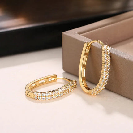 925 Sterling Silver Luxury Full Paved CZ Hoop Earrings for Women Simple Elegant Wedding Party Daily Wear Fashion Jewelry Gifts PlatiNum