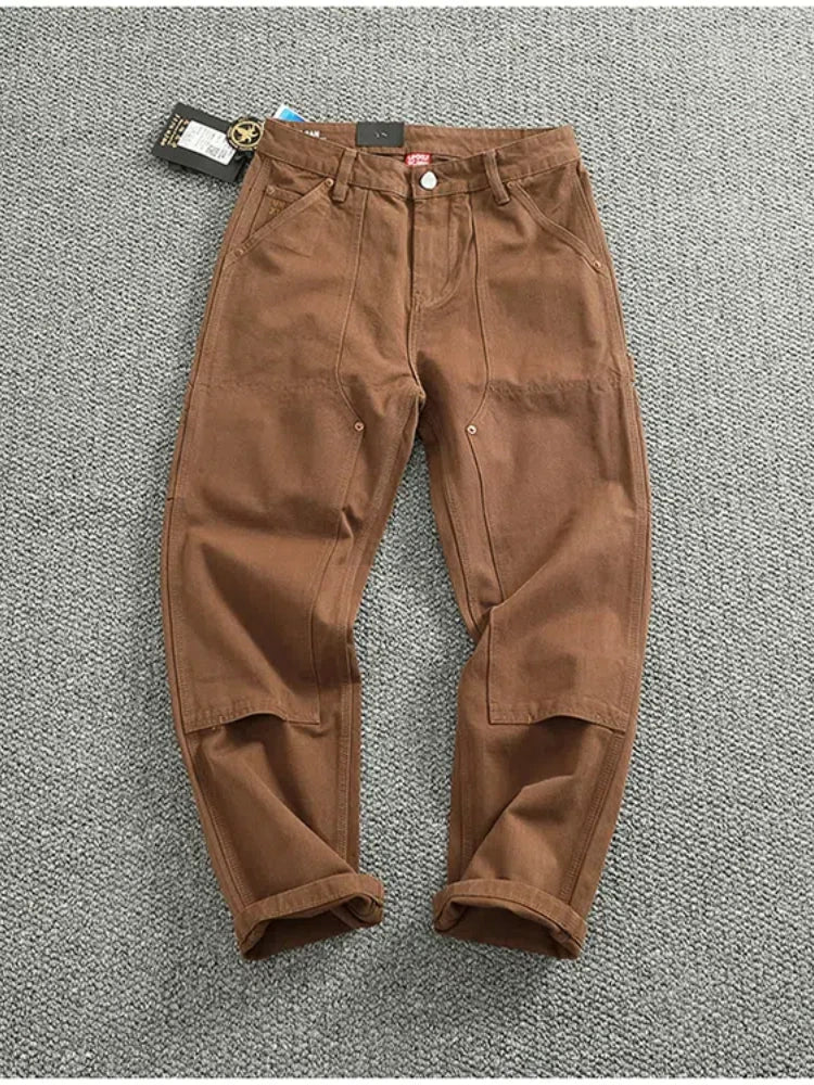 2025 Spring and Autumn New American Retro Heavyweight Patchwork Cargo Pants Men's Fashion Multi-pocket Casual Loose Trousers