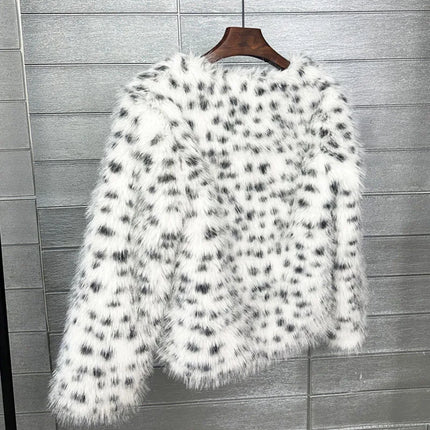 ZADORIN Preppy Style White Leopard Black Dots Faux Fur Coat Women O-Neck Furry Short Faux Fur Jacket Winter Clothes Women 2025