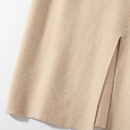 Women Pure Cashmere Long Skirts Spring Autumn Winter Straight Thick Skirts 100% Cashmere Knit Split Skirts PlatiNum