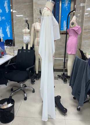 Poncho Lungo in Chiffon Trasparente da Donna, Copricostume a Rete, Sciarpa Fluida Asimmetrica, Coprispalle per Sposa, Matrimonio, Serate ed Eventi platinumshop