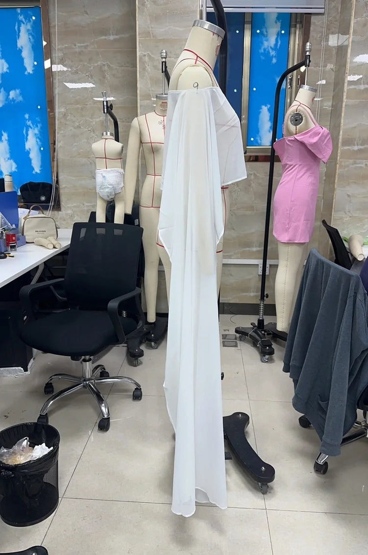 Poncho Lungo in Chiffon Trasparente da Donna, Copricostume a Rete, Sciarpa Fluida Asimmetrica, Coprispalle per Sposa, Matrimonio, Serate ed Eventi platinumshop