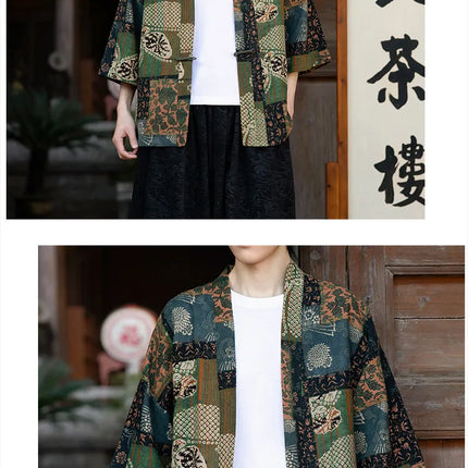 Camicie in Lino Stile Etnico con Stampa Yukata per Uomo e Donna, Abbigliamento Asiatico, Kimono Giapponese Harajuku, Camicie Retrò da Uomo
