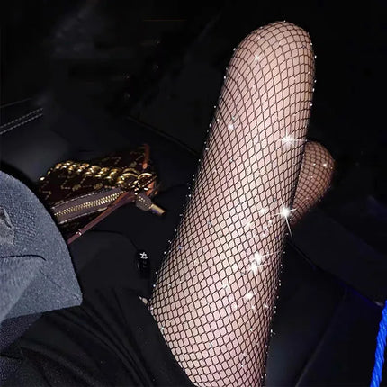 2024 estate a rete diamante collant per le donne moda sexy collant a rete lucida femminile sottile strass maglia calze di nylon collant