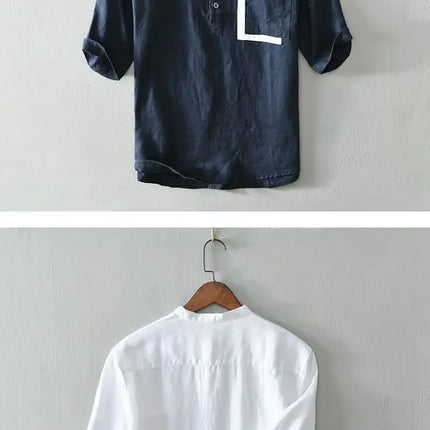 Men's High-End Loose Spring and Summer Chinese Style Short-Sleeved Cotton Linen Casual Breathable Shirt Collar T-shirt