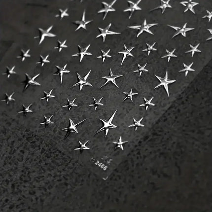 3D Bronzing Laser Silver Irregular Star Nail Decals Metallic Effect Silver Pentagram Nail Decals Adhesive Nail Art Star Stickers