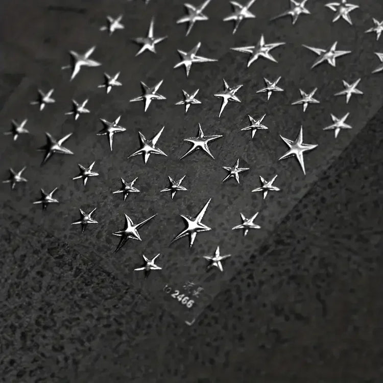 3D Bronzing Laser Silver Irregular Star Nail Decals Metallic Effect Silver Pentagram Nail Decals Adhesive Nail Art Star Stickers