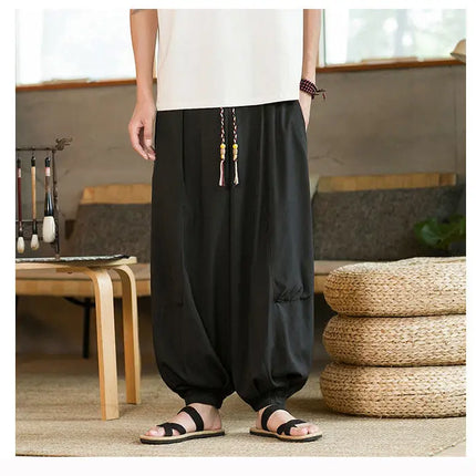 Pantaloni da uomo Harajuku, leggeri, sottili, casual, traspiranti, a gamba larga, stile harem, estivi, da jogging, in cotone, oversize.