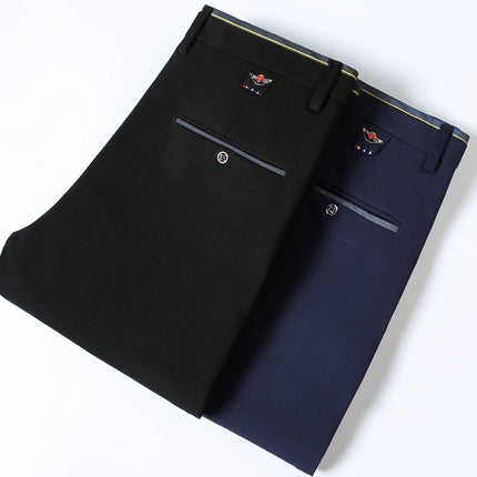 Winter Warm Mens Fleece Suit Pants Business Office Straight Formal Thicken Casual Pants Elastic Classic Velvet Thermal Trousers