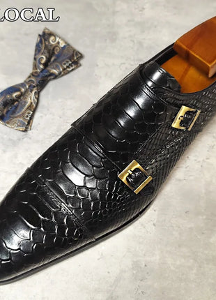 Mocassini da uomo di lusso Scarpe Stampe di serpente Abito formale Scarpe casual da uomo Nero Marrone Scarpe da doppio monaco in vera pelle da uomo