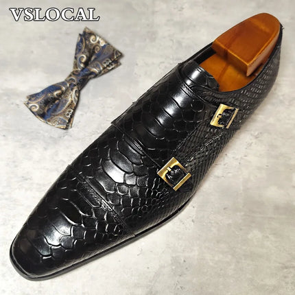 Mocassini da uomo di lusso Scarpe Stampe di serpente Abito formale Scarpe casual da uomo Nero Marrone Scarpe da doppio monaco in vera pelle da uomo
