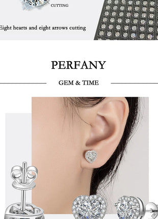 PERFANY 0.5CT-2CT Heart-Shaped Cut Moissanite Earrings For Women S925 Pure Silver Simulated Diamond Earrings Fashion Jewelry PlatiNum