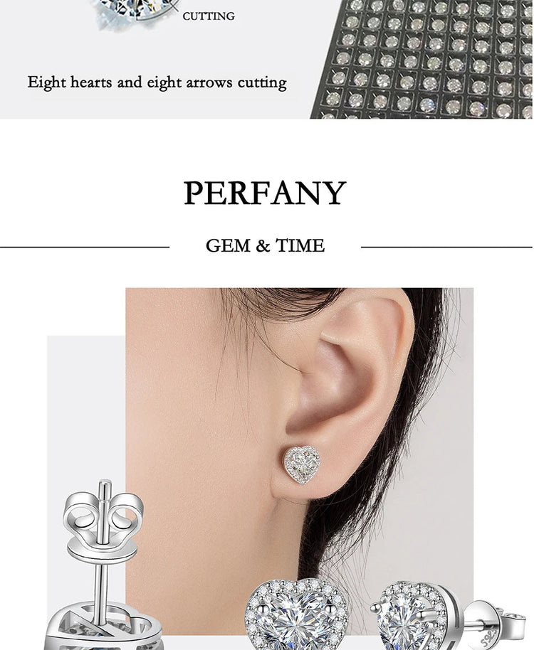 PERFANY 0.5CT-2CT Heart-Shaped Cut Moissanite Earrings For Women S925 Pure Silver Simulated Diamond Earrings Fashion Jewelry PlatiNum