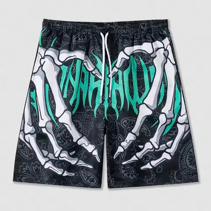 Pantaloncini da uomo estivi con stampa di elementi a mano scheletro Pantaloncini ad asciugatura rapida Pantaloncini sportivi traspiranti alla moda estiva da uomo Tendenza confortevole platinumshop