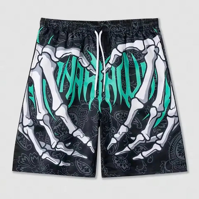 Pantaloncini da uomo estivi con stampa di elementi a mano scheletro Pantaloncini ad asciugatura rapida Pantaloncini sportivi traspiranti alla moda estiva da uomo Tendenza confortevole platinumshop